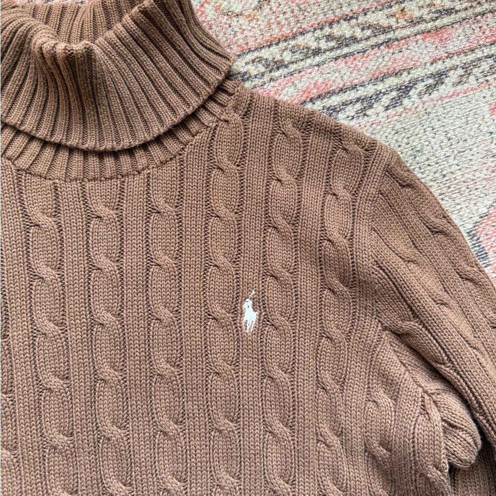 Ralph Lauren Brown Cable Knit Turtleneck Sweater - Picture 2 of 6